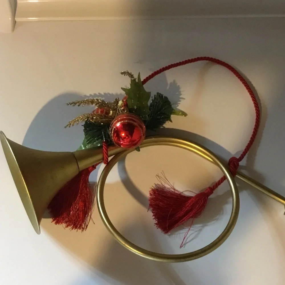 Christmas Decor Festive Gold and Red Decorative French Horn